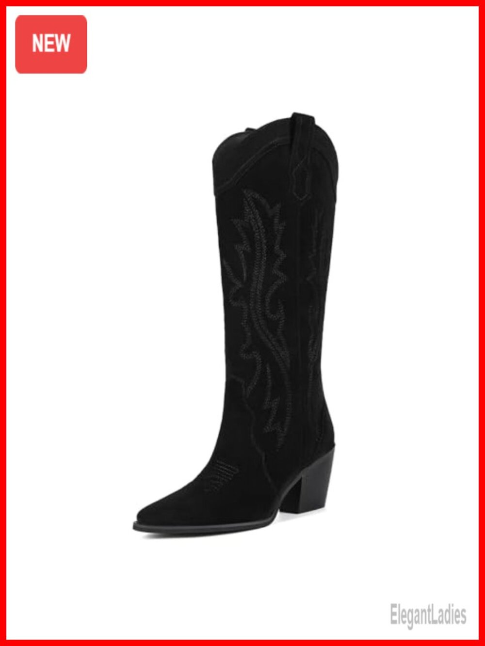 Suede Cowgirl Knee High Boots Embroidered Pointed Toe Wide Calf